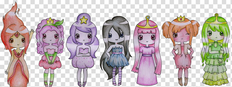 Adventure Time Princesses, line of woman characters illustration transparent background PNG clipart