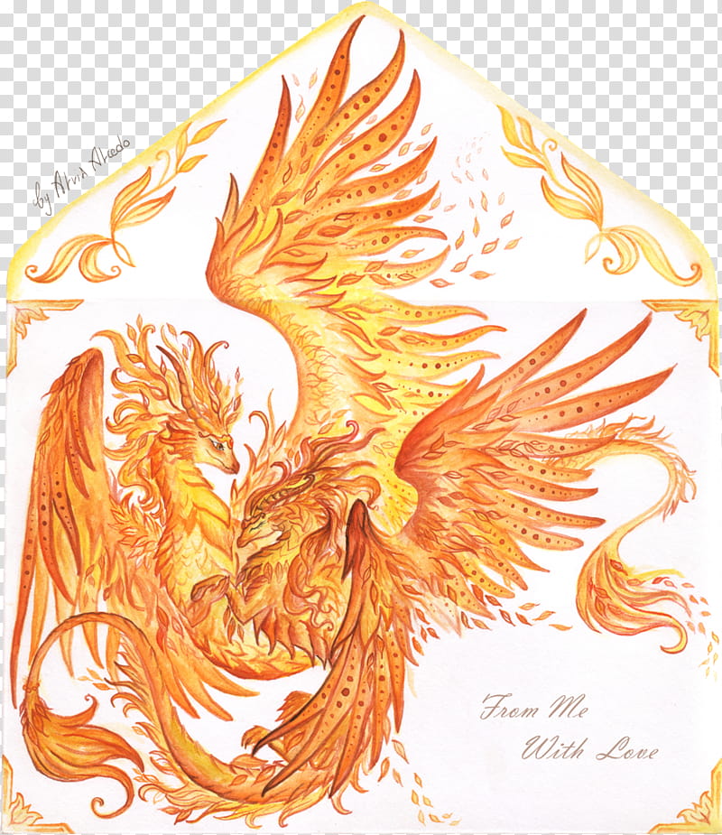 Autumnal dragons dance envelope design, orange dragon illustration transparent background PNG clipart