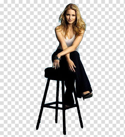 Dianna Agron s, woman sitting on black stool transparent background PNG clipart
