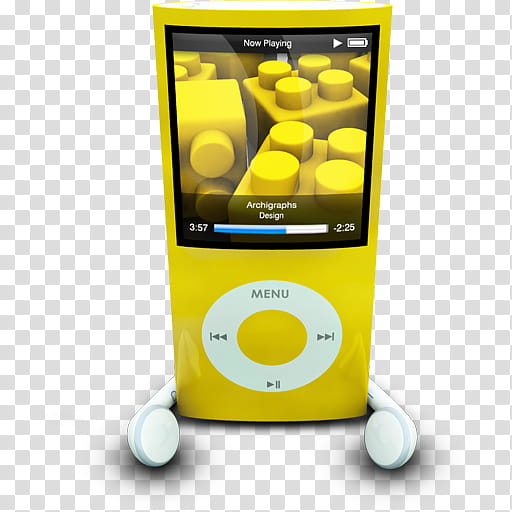 Archigraphs Nanos Icons, iPodPhonesYellow_Archigraphs_x, yellow MP player transparent background PNG clipart