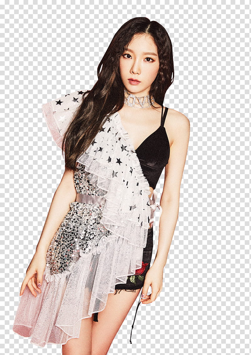 TAEYEON SNSD HOLIDAY NIGHT , standing woman wearing white and black spaghetti strap dress transparent background PNG clipart