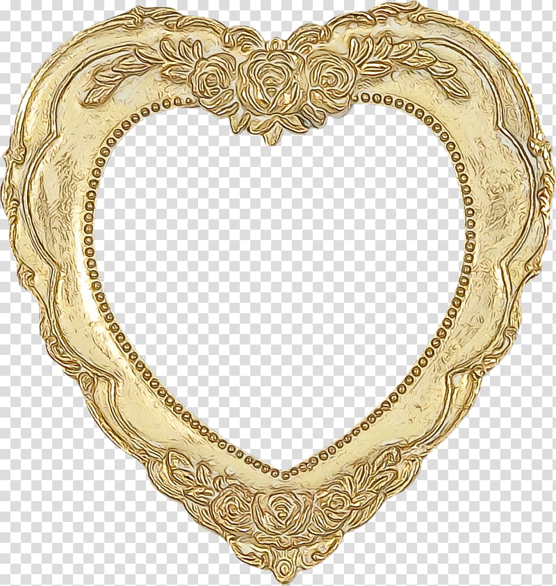 heart beige mirror metal, Gold Heart, Valentines Day, Watercolor, Paint, Wet Ink transparent background PNG clipart