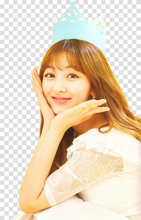 JIHYO TWICE, woman wearing teal carton crown transparent background PNG clipart