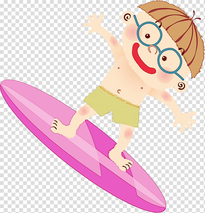 cartoon surfing equipment surfing surfboard boardsport, Watercolor, Paint, Wet Ink, Cartoon, Pink, Surface Water Sports, Sports Equipment transparent background PNG clipart