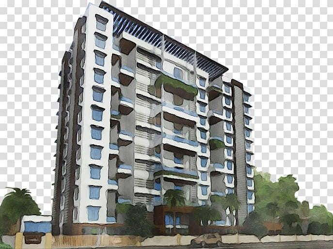 condominium property apartment building tower block, Watercolor, Paint, Wet Ink, Residential Area, Real Estate, Architecture, Mixeduse transparent background PNG clipart