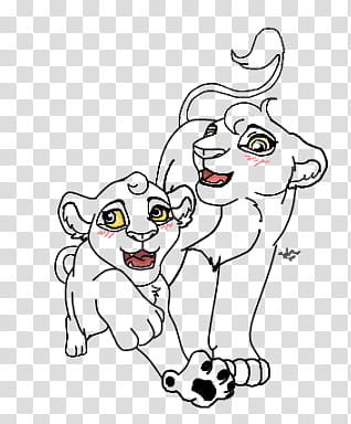 TLK Sisters at play Lines, two lion sketches transparent background PNG clipart