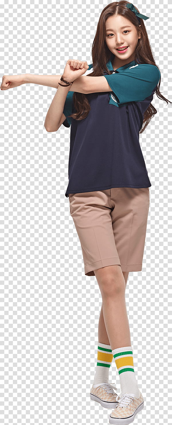 brown shorts blue shirt