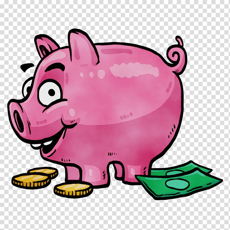 Piggy bank, Watercolor, Paint, Wet Ink, Cartoon, Pink, Snout, Suidae transparent background PNG clipart