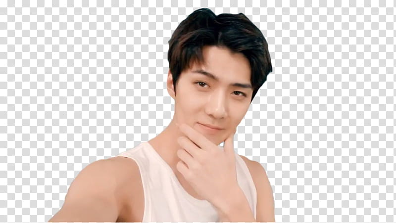 SEHUN SPAO SUMMER LIFE EXO, man in white top holding his chin transparent background PNG clipart