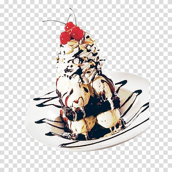 Ice Cream, banana split ice cream with cherries transparent background PNG clipart
