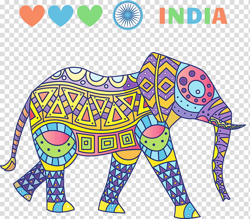 Indian elephant, India Republic Day, India Elephant, 26 January, Happy India Republic Day, Watercolor, Paint, Wet Ink transparent background PNG clipart