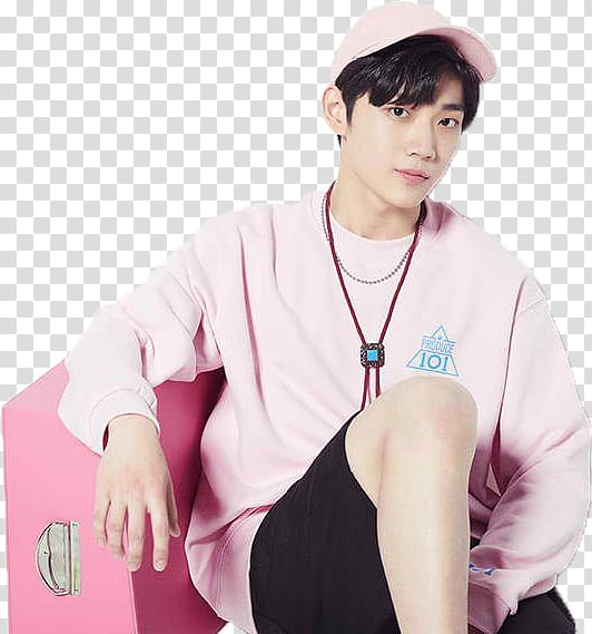 Ahn Hyung Seob Produce  season  , man in pink sweater wearing black shorts transparent background PNG clipart