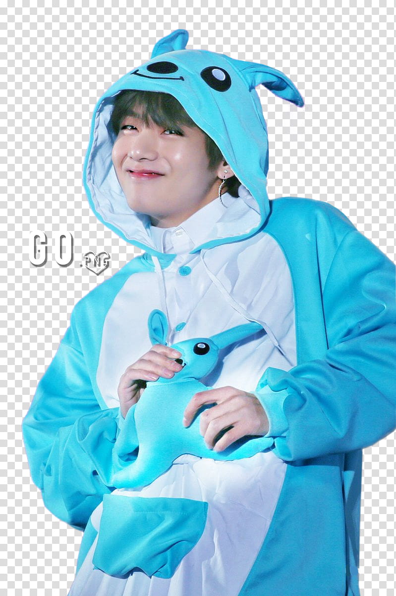 Taehyung, man in teal pullover hoodie transparent background PNG clipart