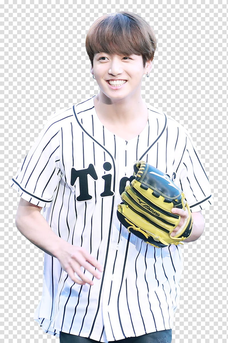 Jungkook  Boom Shakalaka s, man holding green and black Mizuno baseball mitt transparent background PNG clipart