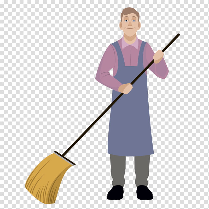 Cleaner Standing, Cartoon, Broom, Household Cleaning Supply, Shoulder, Arm, Line, Joint transparent background PNG clipart