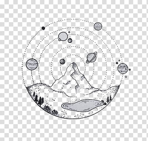 COSMICVERSAL midnightinmemories, planets and mountain sketch transparent background PNG clipart