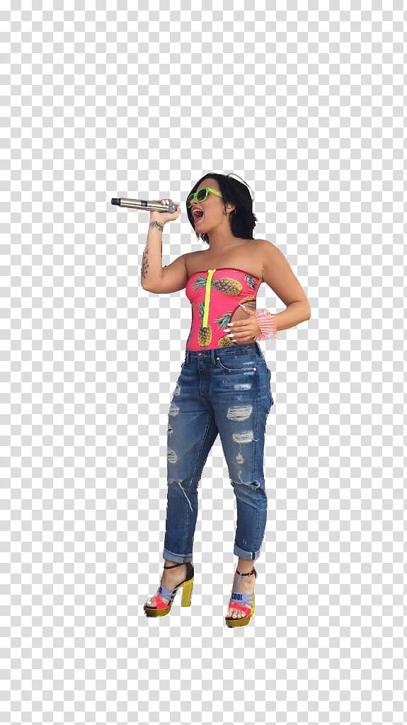 Demi Lovato , woman standing while singing transparent background PNG clipart