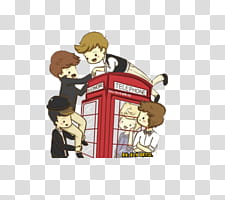 one direction  parte, five boys standing near payphone transparent background PNG clipart