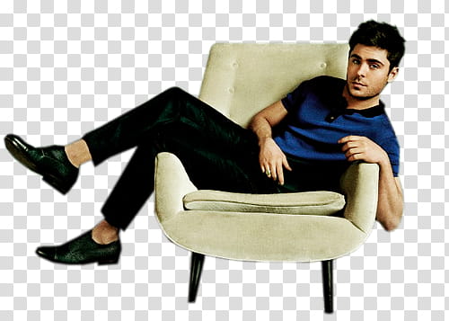 ZacEfron, Zac Efron sitting on sofa chair transparent background PNG clipart