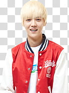 EXO, man wearing red jacket while smiling transparent background PNG clipart