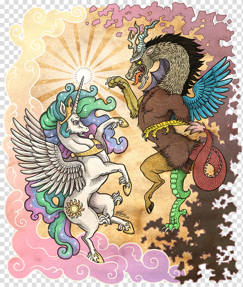 End the Chaos, pegasus and dragon fighting each other transparent background PNG clipart