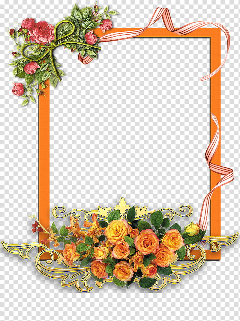 frame, orange and yellow rose flowers illustration transparent background PNG clipart