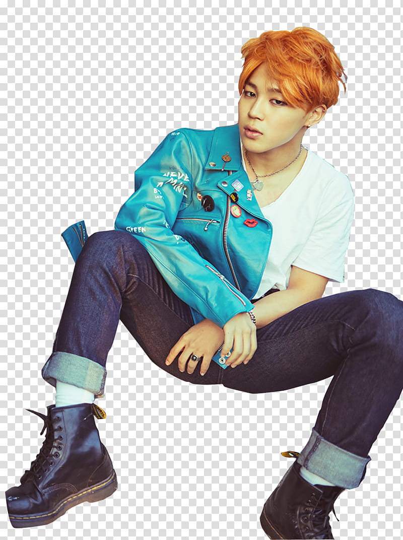 BTS Je ne Regrette Rien, man sitting while wearing jeans and jacket transparent background PNG clipart