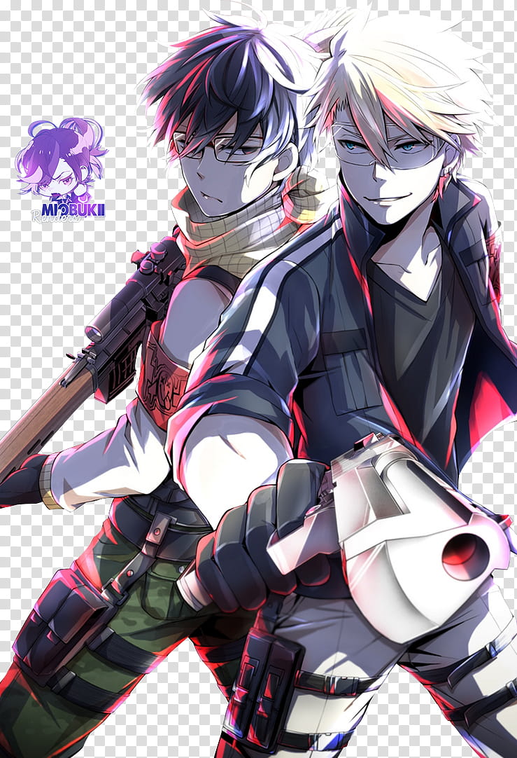 RENDER Masamune and Tooru, Aoharu x Kikanjuu, two men with guns illustration transparent background PNG clipart