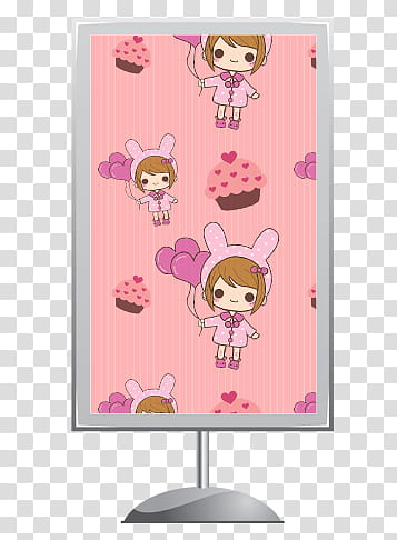 Signboards , girl holding heart balloons and cupcake framed transparent background PNG clipart