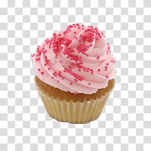 Roses and cakes s, round cupcake with pink icing on top transparent background PNG clipart