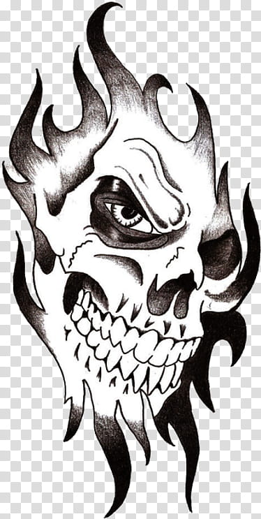 Skull Tattoo, Drawing, Head, Jaw, Blackandwhite transparent background PNG clipart