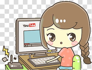 Kawaii People, animated girl using computer watching YouTube art transparent background PNG clipart