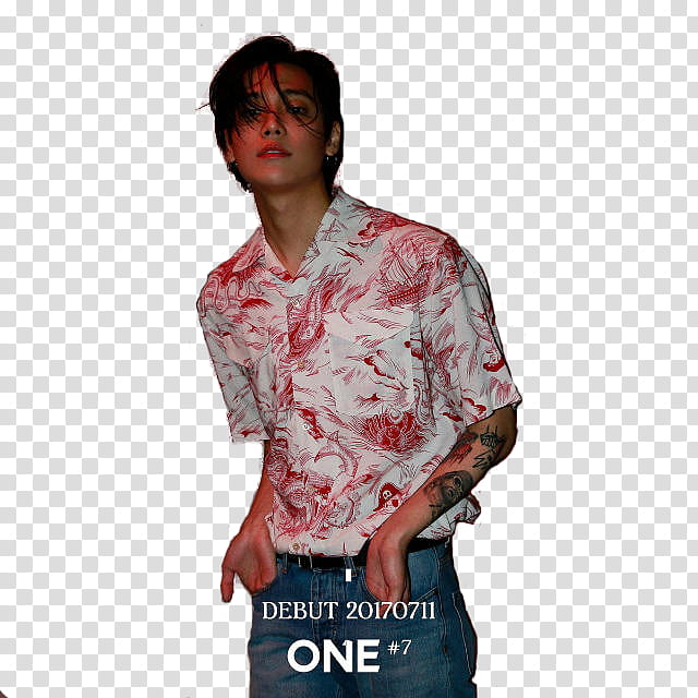 ONE Jung Jaewon, man wearing floral short-sleeved dress shirt transparent background PNG clipart