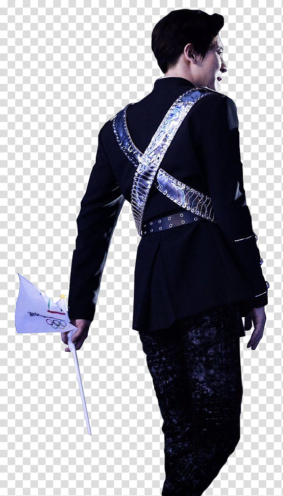Chanyeol  Dream Concert , man wearing black long-sleeved holding flaglet transparent background PNG clipart