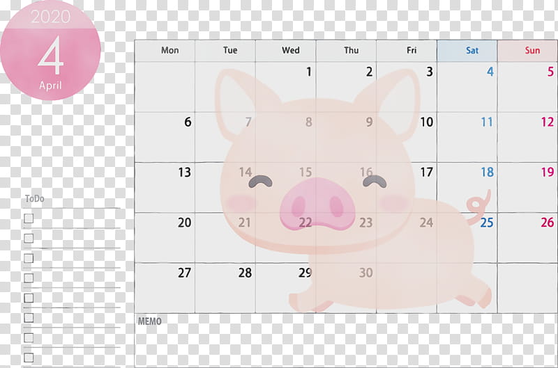 pink text nose line snout, April 2020 Calendar, April Calendar, Watercolor, Paint, Wet Ink transparent background PNG clipart