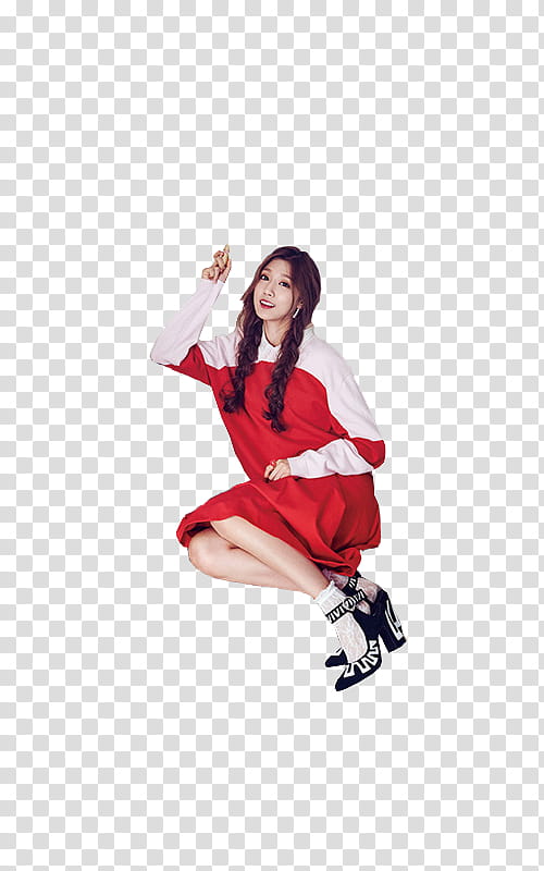 Lovelyz The Celebrity P, woman in white and red dress sitting transparent background PNG clipart