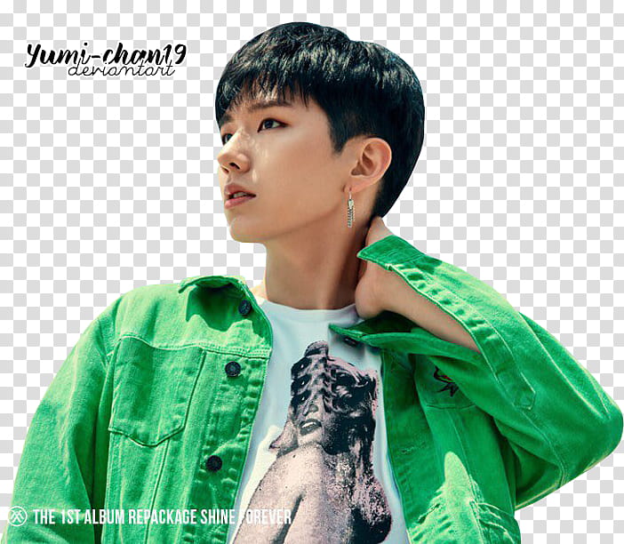 MONSTA X, man wearing green button-up top transparent background PNG clipart