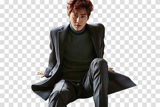 EXO SUHO , man sitting wearing coat transparent background PNG clipart