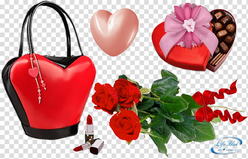 Romantic, red heart themed bag and flowers illustration transparent background PNG clipart