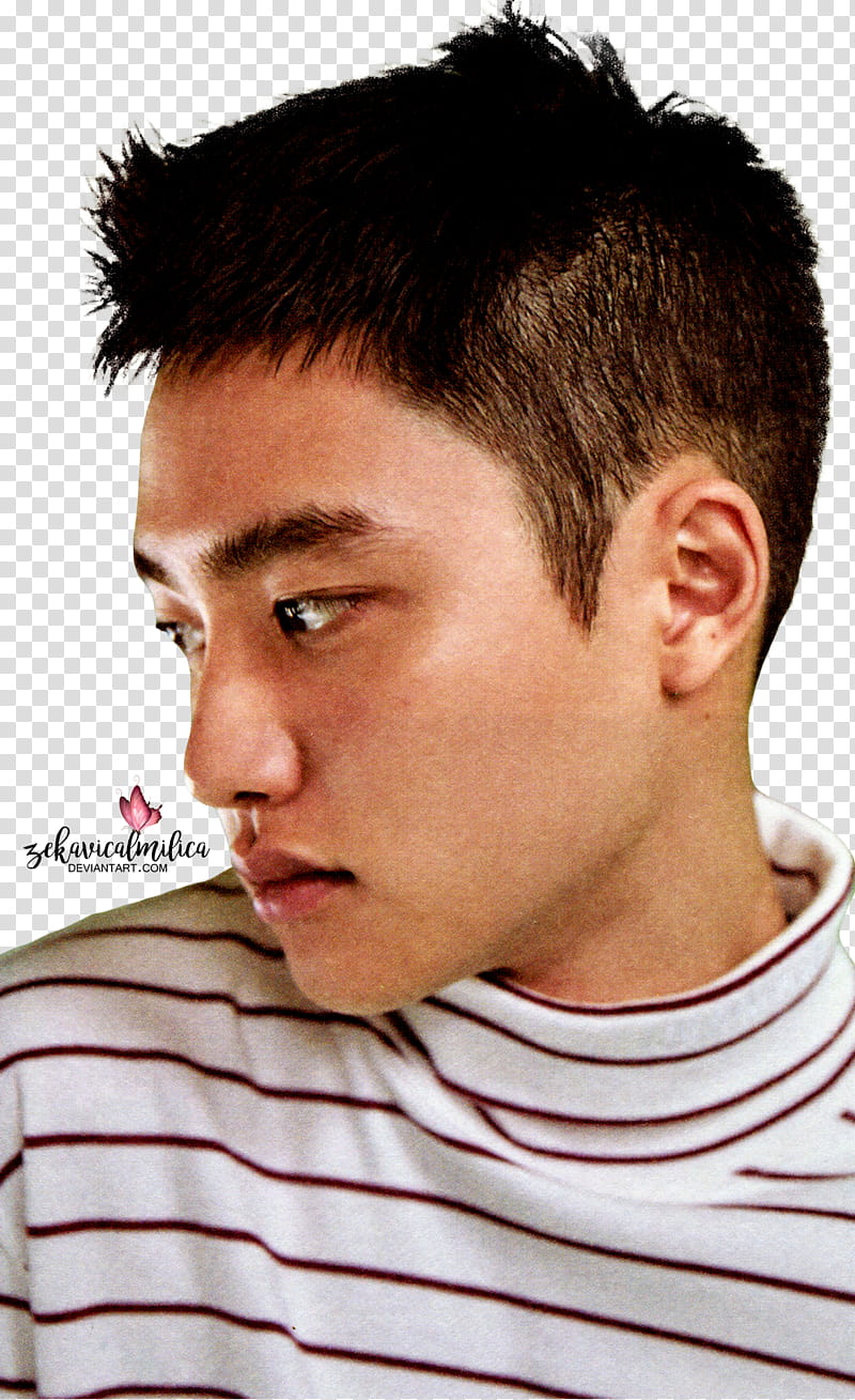 EXO D O Lucky One, EXO D.O Kyungsoo wearing white striped shirt transparent background PNG clipart
