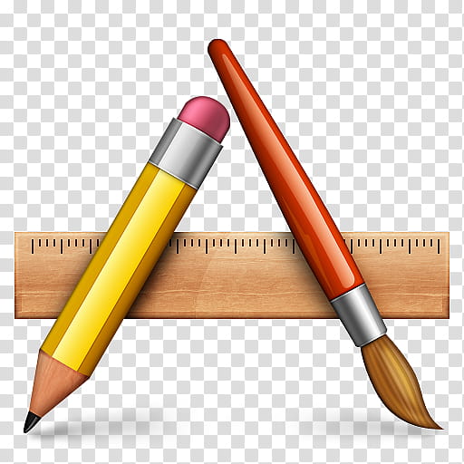 Applications, pencil, paint brush, and ruler illsutration transparent background PNG clipart