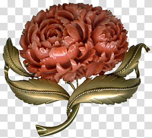 Vintage Coral Flower Brooch, red and gold-colored flower brooch transparent background PNG clipart thumbnail