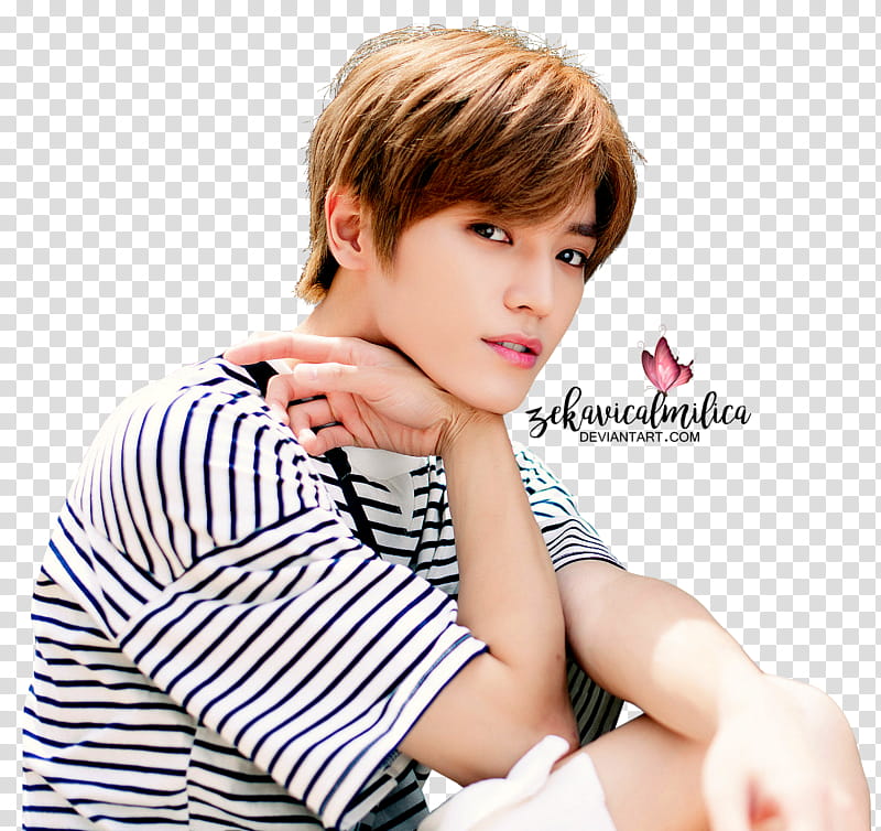 NCT Taeyong Summer Vacation, man wearing white and black striped t-shirt transparent background PNG clipart