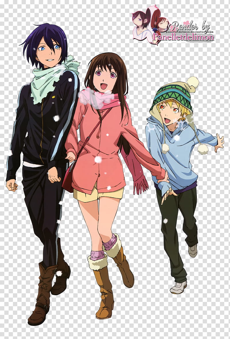 Render Noragami Yato Hiyori and Yukine, three female anime characters illustration transparent background PNG clipart