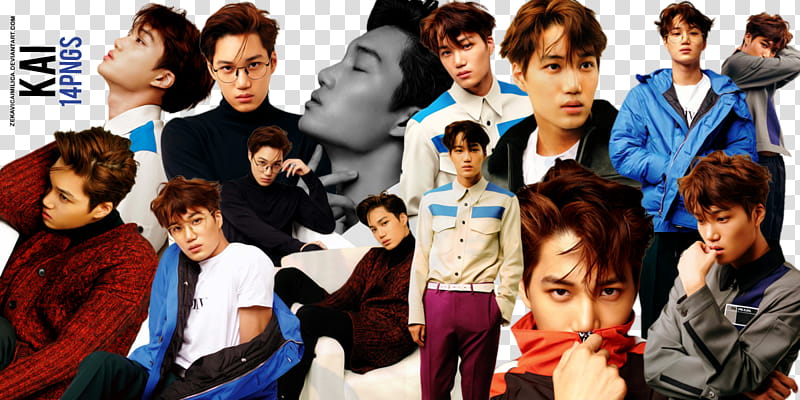 EXO Kai Lined, man posing for collage transparent background PNG clipart