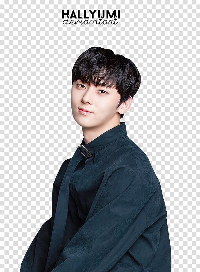 Wanna One, man in black coat smiling transparent background PNG clipart
