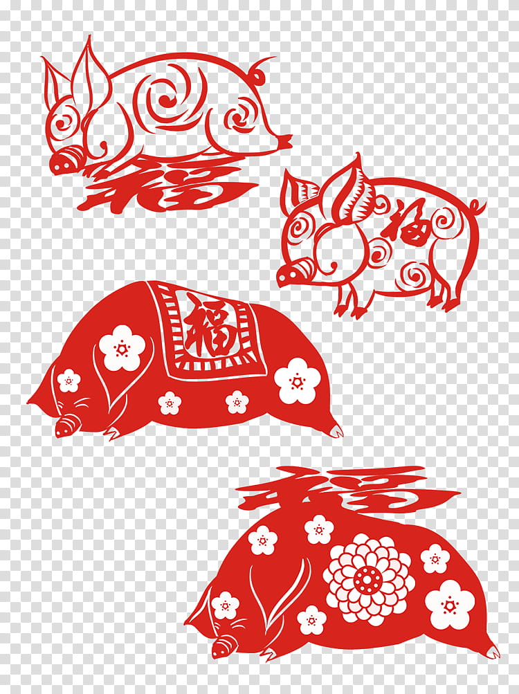 Chinese New Year Red, Papercutting, Festival, Tradition, Pig, Fu, Folklore, Culture transparent background PNG clipart