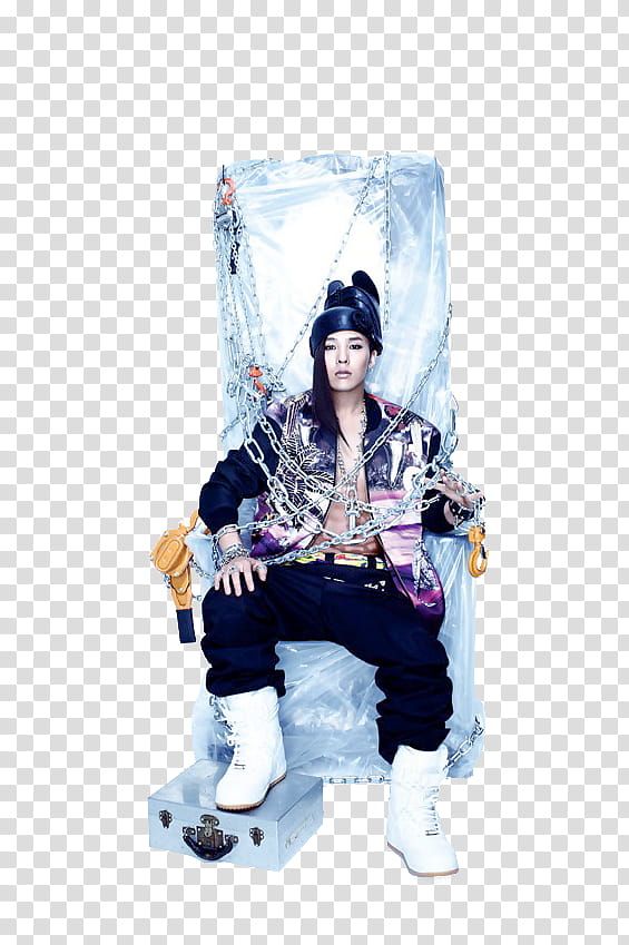 G Dragon Big Bang Render, man sitting on ice throne transparent background PNG clipart