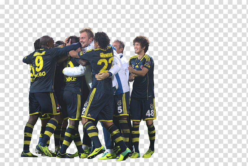 group of soccer players doing group hug transparent background PNG clipart