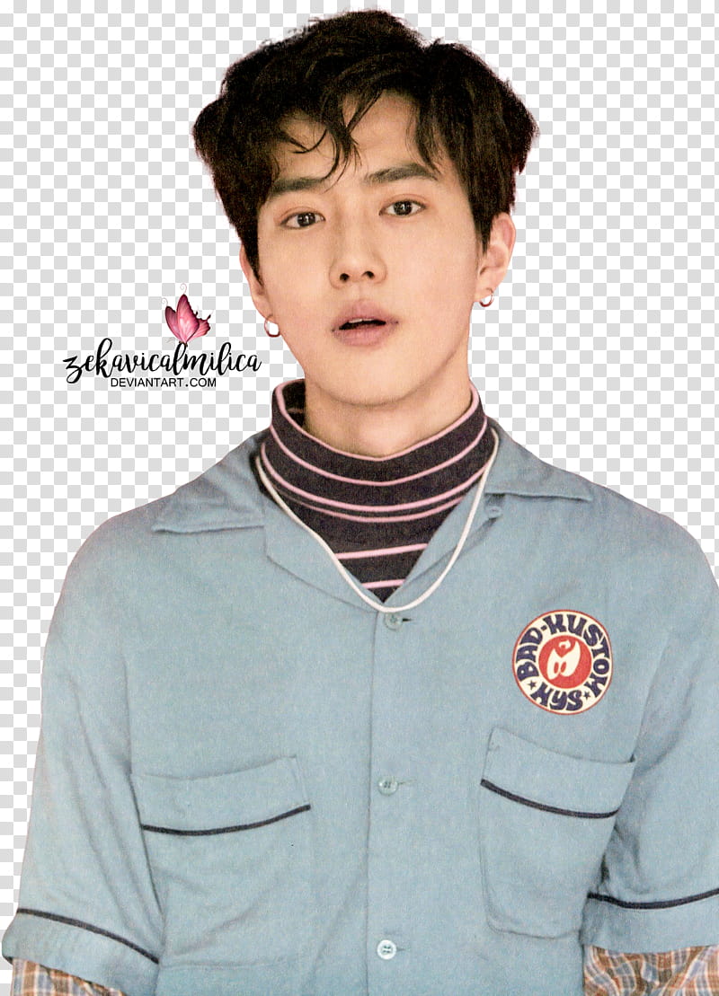 EXO Suho Lucky One, man in gray collared top transparent background PNG clipart